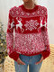 Christmas Cartoon Animal Snowflake Jacquard Long Sleeve Sweater - Red