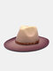 Unisex Woolen Gradient Color Rivet Pin Buckle Strap Decoration Wide Brim Fashion Fedora Hat - Purple