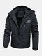 Mens Multi-Pocket Fur Lined Turtleneck Warm Outdoor Jackets - Black