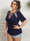 Solid Color O-neck Cut Out Plus Size Sexy T-shirt for Women - Navy