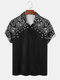 Mens Monochrome Paisley Print Corduroy Short Sleeve Golf Shirts - Black