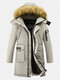 Mens Winter Thicken Zip Up Mid-Length Fur Hooded Warm Down Jacket - Khaki