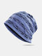 Unisex Cotton Geometric Striped Horizontal Broken Hole Double-layer Breathable Fashion Brimless Beanie Hat - Navy