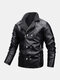 Mens Double Dreasted Zipper PU Leather Thicken Winter Warm Biker Jacket - Black