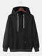 Mens Solid Color Plain Casual Drawstring Hoodies With Pouch Pocket - Black