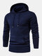 Mens Rib Knit Pure Color Plain Drawstring Hoodies With Pouch Pocket - Navy