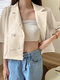 Women Double Breasted Solid Lapel Half Sleeve Blazer - Apricot