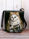 Women Saint Cat Pattern Print Crossbody Bag Shoulder Bag - Black