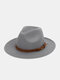 Unisex Dacron Solid Color Coffee Strap Decoration Wide Brim Sunshade All-match Top Hat Fedora Hat - Gray