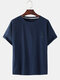 Mens National Style Cotton Linen Round Neck Casual Short Sleeve T-shirts - Royal Blue