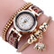 Fashion Quartz Wristwatch Multilayer Leather Strap Elephant Pendant Bracelet Watch for Women - Brown
