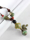 Vintage Geometric Beaded Leaves Hand-woven Ceramics Copper Long Sweater Necklace - Green