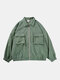 Mens Corduroy Solid Color Zipper Casual Jackets With Flap Pocket - Green