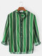 Mens Stripe High Low Hem Casual Loose Fit Long Sleeve Henley Shirts - Green