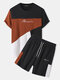 Mens Letter Embroidered Color Block Patchwork Waffle Knit Two Pieces Outfits - Black