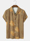 Mens Tropical Leaf Print Camp Collar Short Sleeve Shirts - Brown
