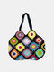 JOSEKO Women Plush Handmade Crochet Ethnic Mixed Floral Pattern Shoulder Bag Multifunctional Tote Bag - Black