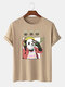 Mens Funny Panda Chinese Character Printed Cotton Short Sleeve T-Shirts - Khaki