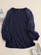 Lace Stitch Long Sleeve Solid Crew Neck Sweatshirt For Women - Dark Blue