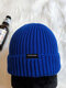Unisex Solid Knitted Letters Label All-match Warmth Brimless Beanie Landlord Cap Skull Cap - Blue