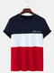 Mens Letter Pattern Tricolor Patchwork Short Sleeve T-Shirt - Red