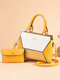 Women Faux Leather Fashion Large Capacity Color Matching Handbag Shoulder Bag - Yellow