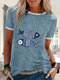 Cartoon Fish Print Short Sleeve Casual T-shirt - Sky Blue