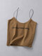 Letters Printed Spaghetti Strap Tank Tops - Camel