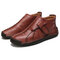 Menico Large Size Men Hand Stitching Hook Loop Leather Ankle Boots - Brown