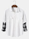 Mens Plain Double Pocket Patchwork Plaid Long Sleeve Shirt With Pocket - White
