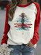 Casual Dragonfly Tree Printed O-neck Raglan SLeeve Sweatshirt - Red