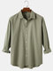 Mens Simple Solid Color Lapel Casual Fit High Low Hem Long Sleeve Shirts - Green