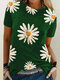 Daisy Print Short Sleeve O-neck Casual Plus Size T-shirt - Green