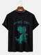 Mens Funny Cartoon Dinosaur Print Casual Breathable Round Neck T-Shirts - Black