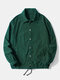 Mens Corduroy Solid Button Up Drawstring Hem Casual Jackets - Green