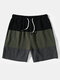 Mens Color Block Patchwork Casual Mid Length Drawstring Board Shorts - Army Green