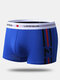 Men Striped Cotton Boxer Briefs Comfortable U Pouch Mid Waist Underwear - Blue