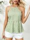 Holiday Plaid Halter Backless Knotted Women Sexy Cami - Green