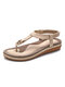 Large Size Comfortable Elastic Band Clip Toe Flat Beach Sandals - Apricot