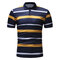 Mens Business Casual Striped Printed Tops Turndown Collar Short Sleeve Cotton Golf Shirt - Yellow