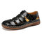 Men Closed Toe Hand Stitching Woven Outdoor Leather Dress Sandals - Black