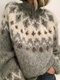 Vintage Jacquard Printed Casual Pullover Knit Women Sweater - Gray