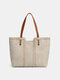Women Faux Leather Brief Large Capacity Solid Color Sewing Thread Weave Pattern Handbag Tote - Beige
