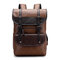 Men Large Capacity PU Leather Backpack Casual Vintage Shoulder Bag - Khaki