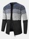 Mens Striped Colorblock Patchwork Zip Plush Lined Warm Knit Cardigans - Blue