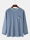 Mens Letter Embroidered Faux Two Pieces Crew Neck Long Sleeve T-Shirts - Blue
