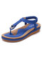 Large Size Comfortable Elastic Band Clip Toe Flat Beach Sandals - Blue