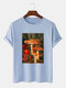 Mens Mushroom Graphic Box Print 100% Cotton O-Neck Short Sleeve T-Shirt - Blue