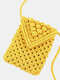 Women Straw Solid Flap Phone Bag Crossbody Bag - Yellow
