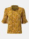 Little Daisies Printed Shirt Bow Flared Sleeve Shirt - Yellow
